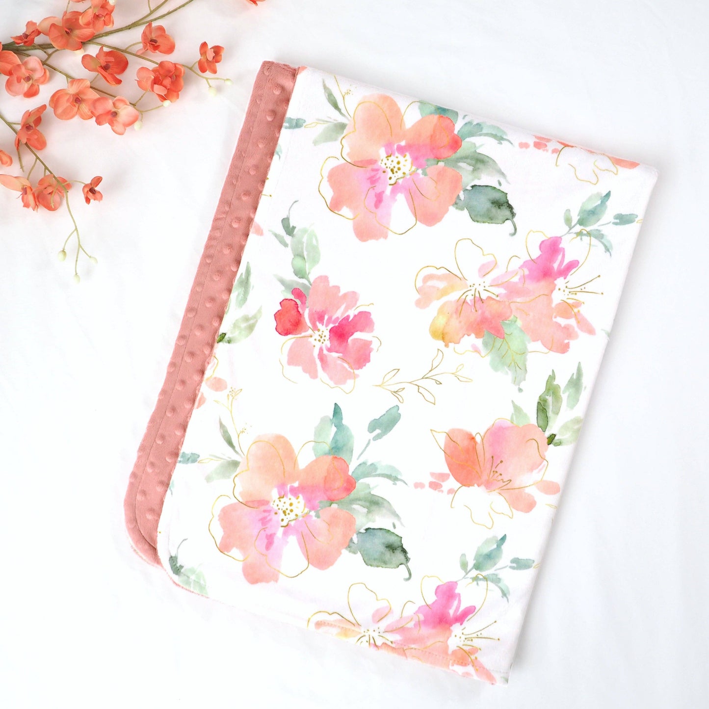 Baby & Toddler Minky Blanket - Pink & Gold Floral