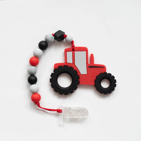 Tractor Teether w/Clip - Red