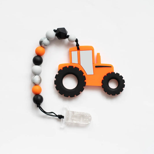 Tractor Teether w/Clip - Orange