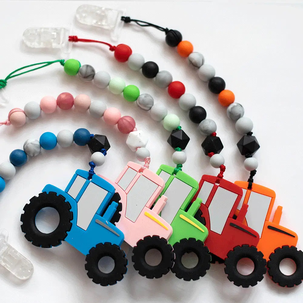 Copy of Tractor Teether w/Clip - Pink